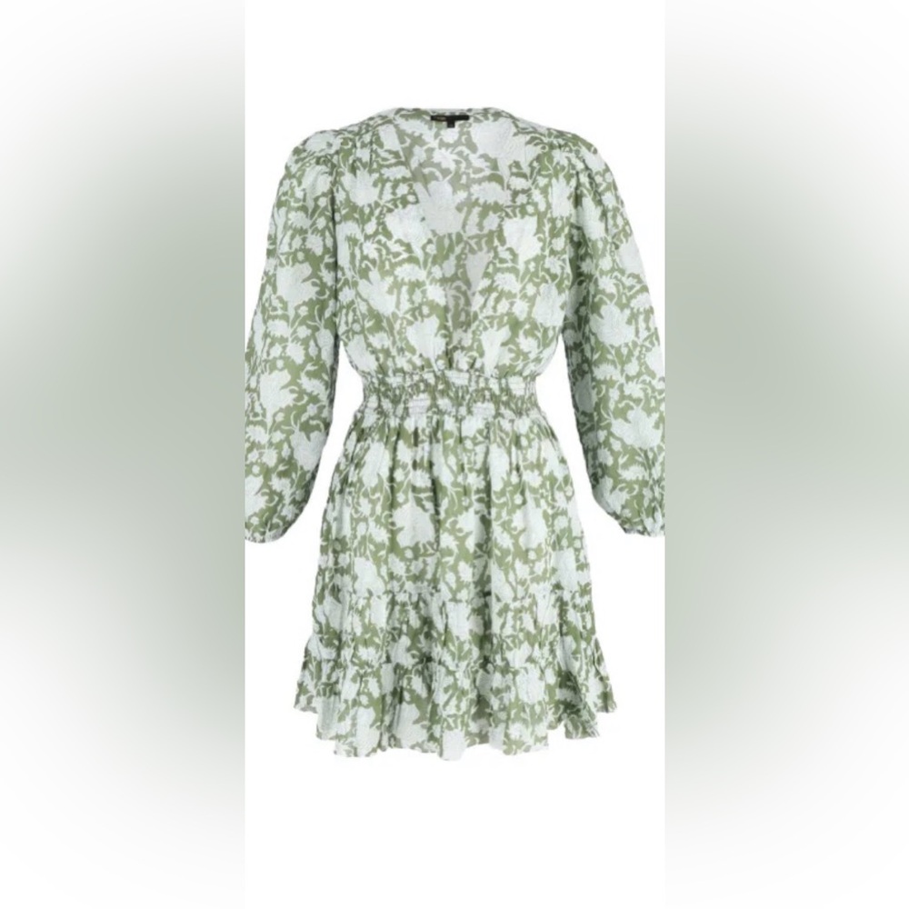 Maje Green and White Floral Smocked-Waist Kids Dress